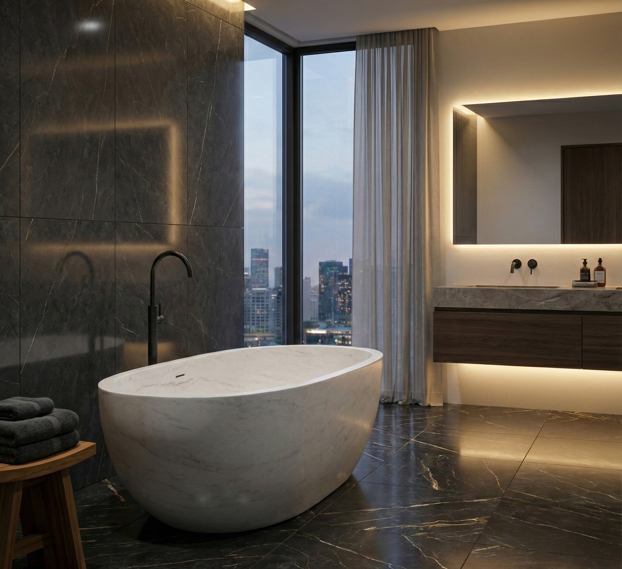 GIADA SERIES – FREESTANDING TUB FILLER WITH ELEGANT CURVED SPOUT AND MINIMALIST MODERN FORM