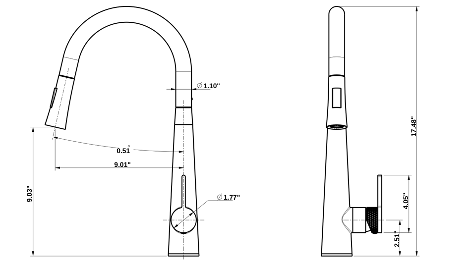 CATERINA SERIES – KITCHEN FAUCET, A SLEEK PULL DOWN DESIGN WITH A TWO TONE HANDLE.