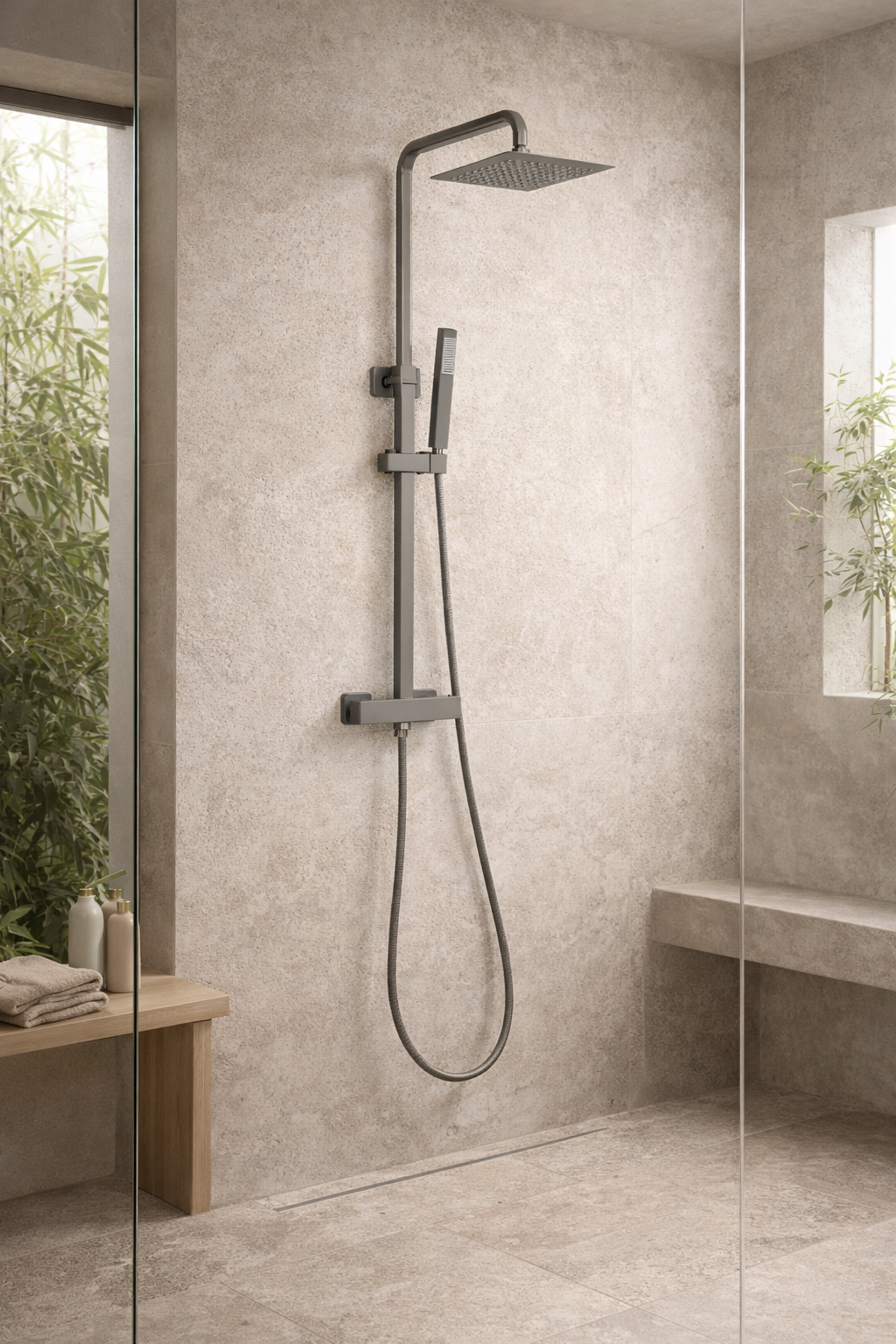 FRANCESCA SERIES – RAINFALL SHOWER WITH HAND SPRAYER, ARCHITECTURAL FORM WITH A BOLD, MODERN PRESENCE.