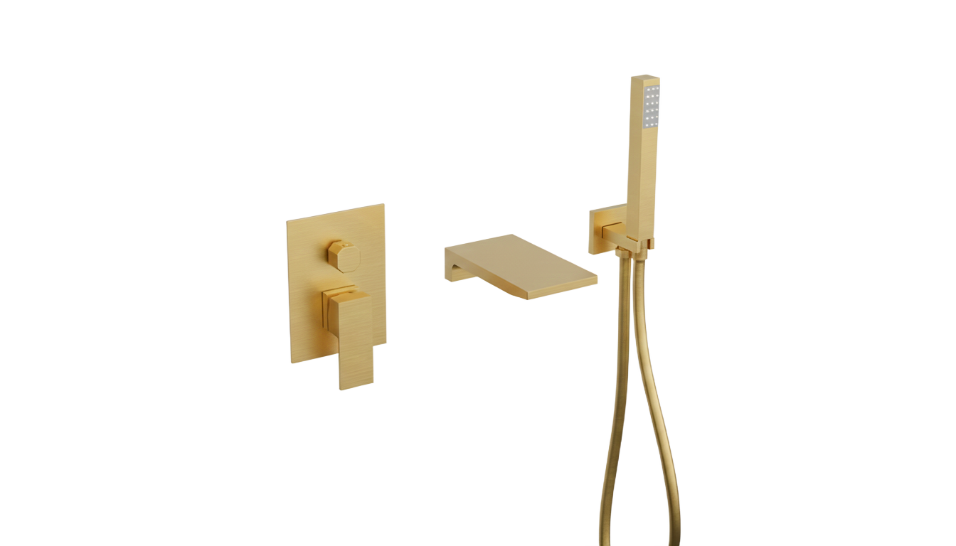 FRANCESCA SERIES – WALL MOUNT TUB FILLER WITH HAND SPRAYER, ARCHITECTURAL DESIGN FOR MODERN BATH