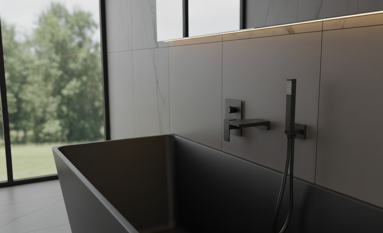 FRANCESCA SERIES – WALL MOUNT TUB FILLER WITH HAND SPRAYER, ARCHITECTURAL DESIGN FOR MODERN BATH