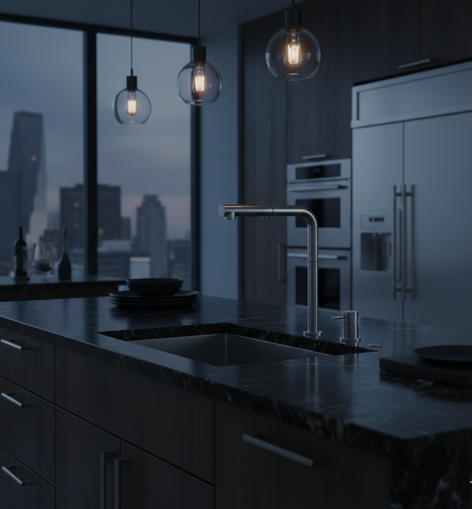 YC-84012 Modern Square Kitchen Faucet – Brushed Steel, Single Handle