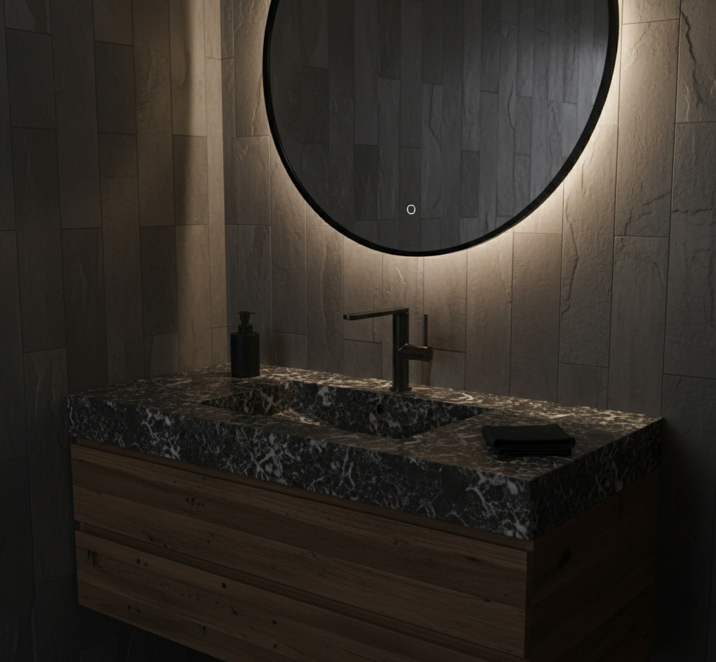 MARINA SERIES – BATHROOM FAUCET WITH SLIM FLAT SPOUT AND REFINED MODERN LEVER CONTROL