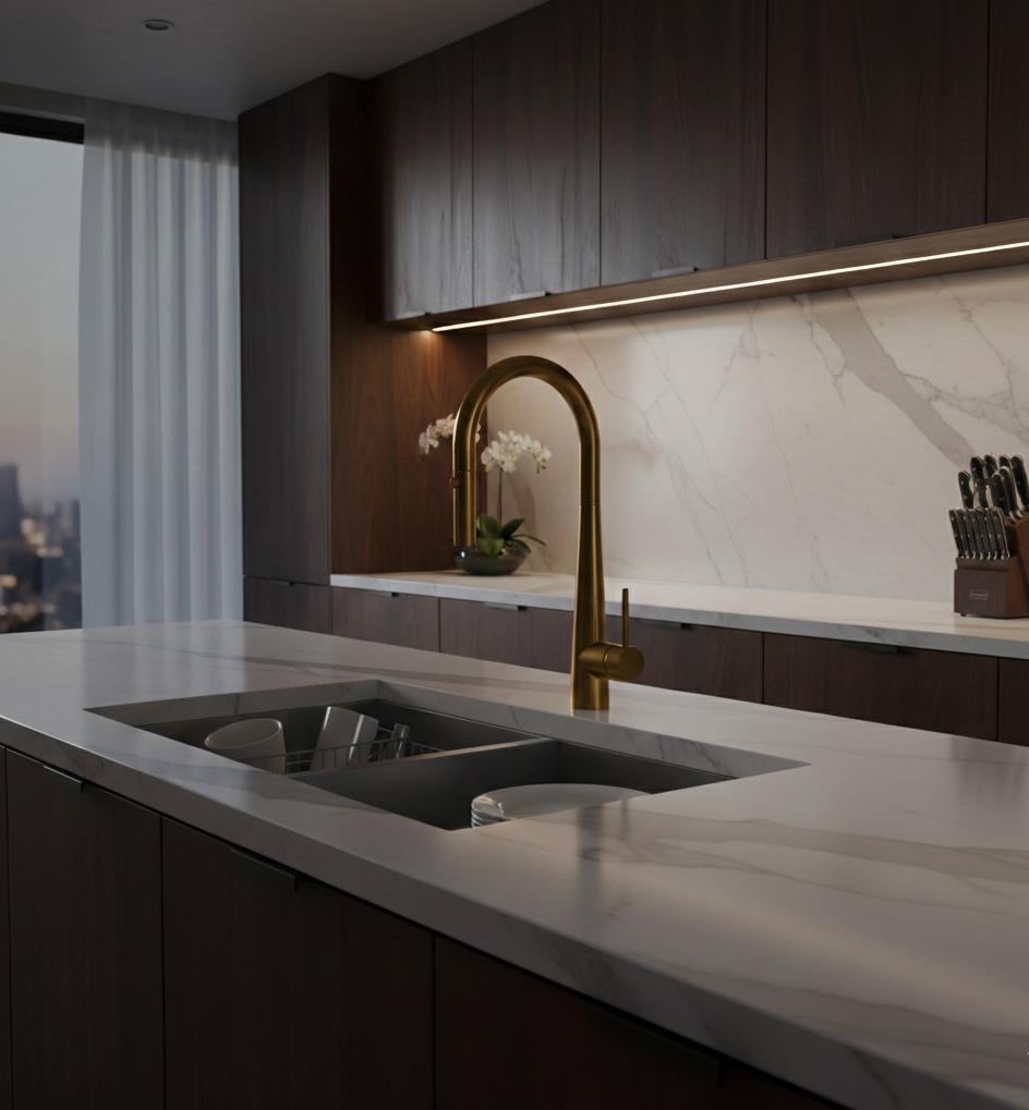 YC-8232 Modern Kitchen Faucet – Brushed Steel