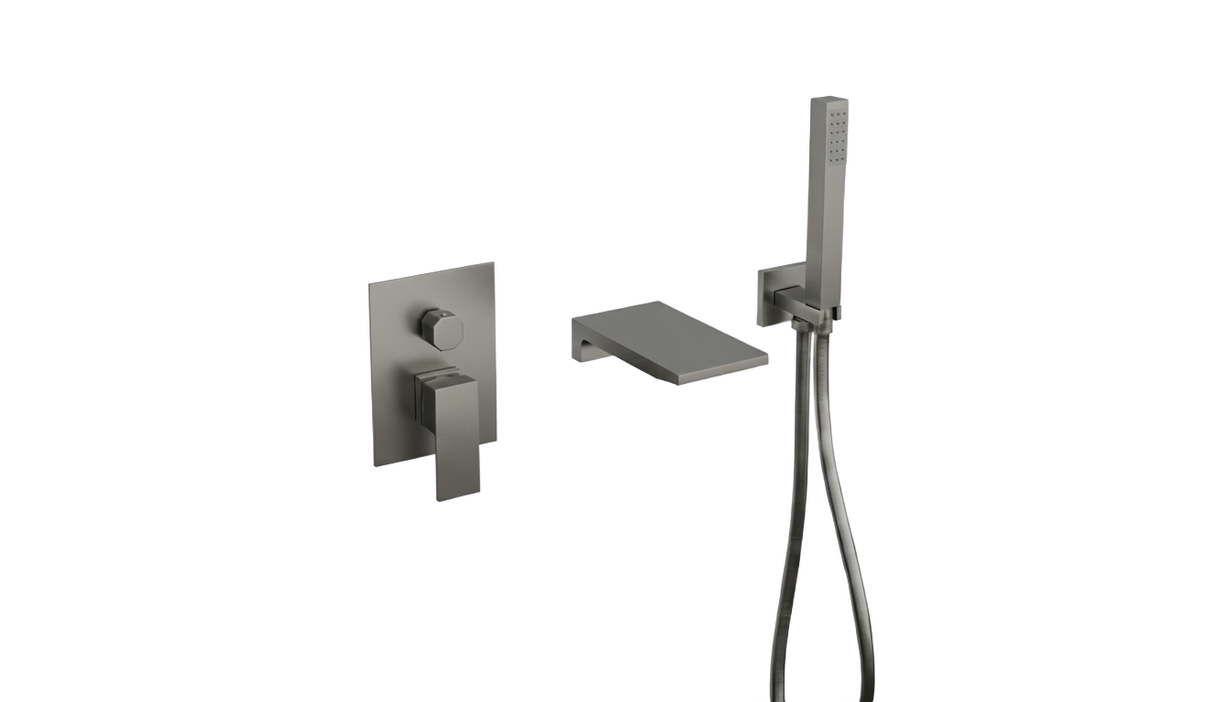 FRANCESCA SERIES – WALL MOUNT TUB FILLER WITH HAND SPRAYER, ARCHITECTURAL DESIGN FOR MODERN BATH