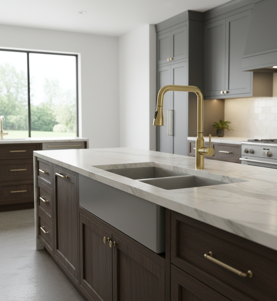 YC-8267 – Premium Kitchen Faucet, Modern Square Design, Brushed Steel