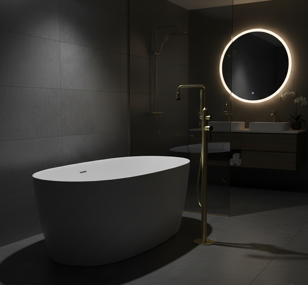 YC-RT77011 Modern Freestanding Tub Filler – Floor-Mount Bathtub Faucet with Hand Shower